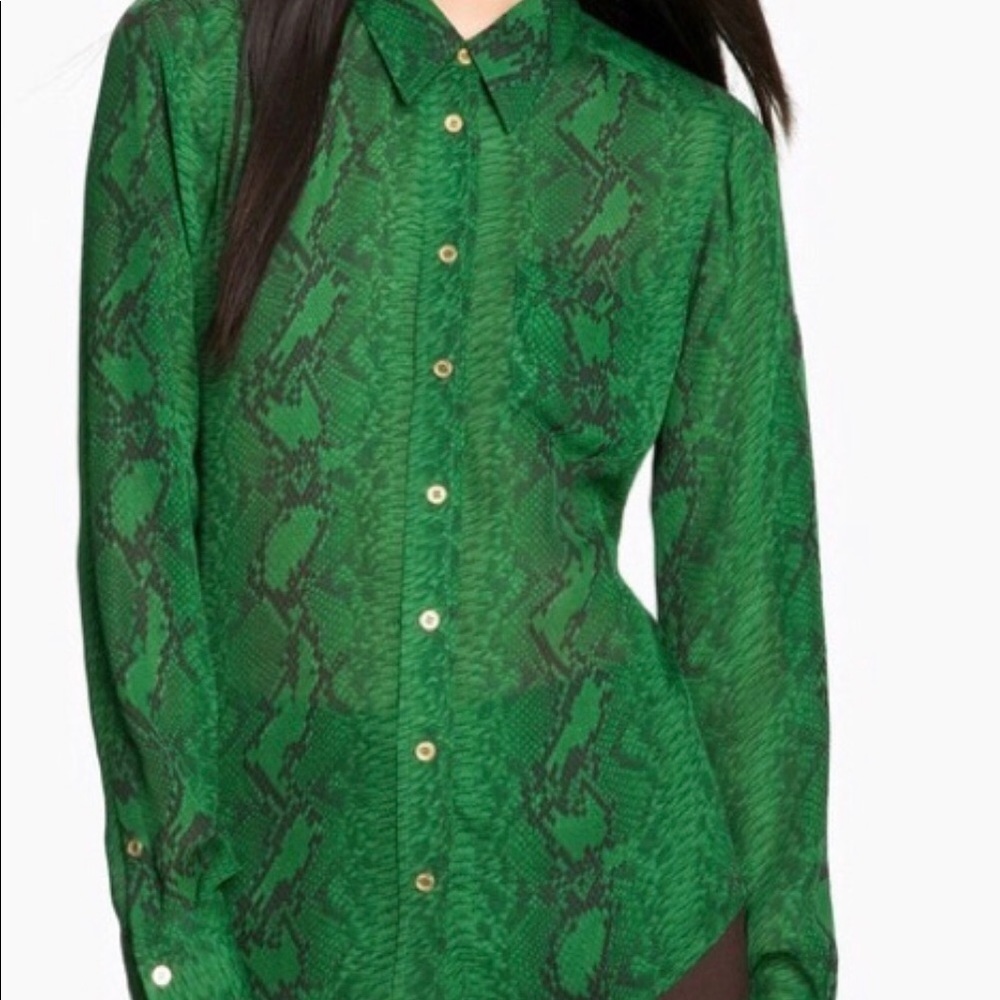 Vince Camuto Snake print gold button down blouse.